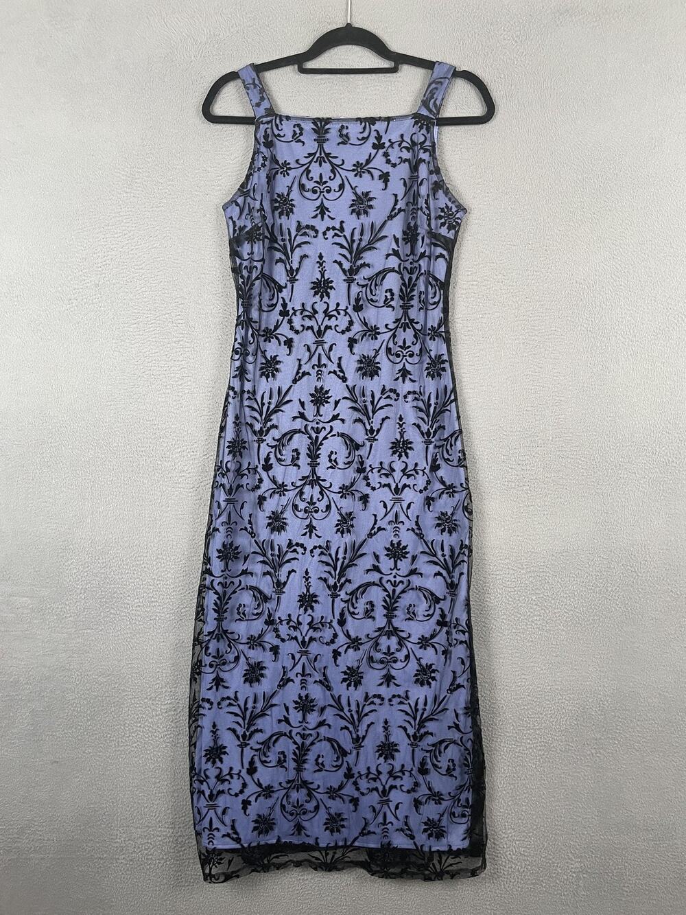 Breakin' Loose Dress Womens 7/8 Purple Sheath Maxi Floral Mesh Square Neck Lined